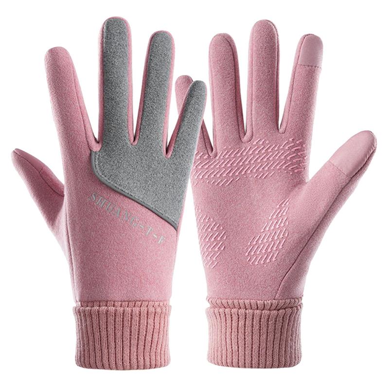 Touch Thickened Gloveswomen Screen Winter Warm Gloves Full Finger Mittens Girls Outdoor Spor Cycling Snowboard Non-Slip Gloves smile