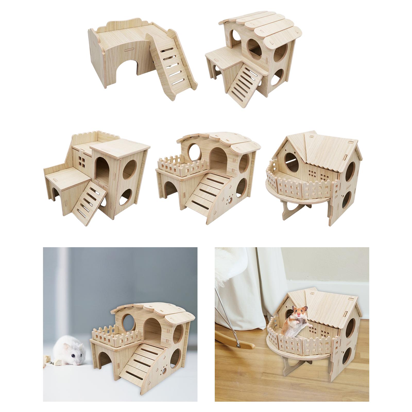 Wooden Hamster House Habitat Decor Gerbil House for Small Pet Hamster Mice