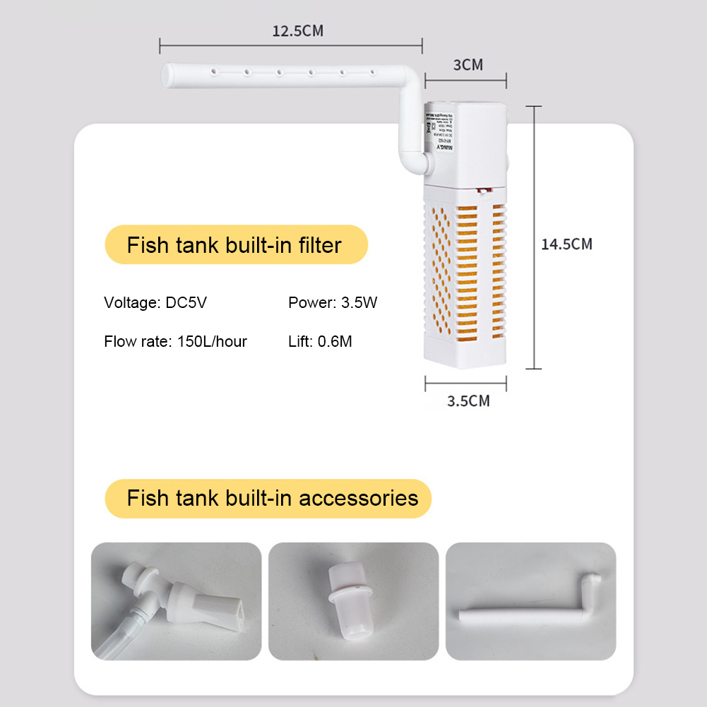 Ultra Quiet Fish Tank Filter 3-in-1 Internal Aquarium Filter Submersible Water Filter Pump Filter Water Pump for Fish Tank