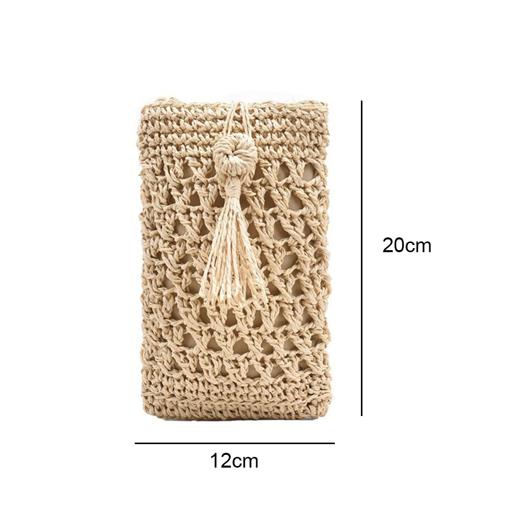 Beach Mobile Phone Bag Summer Mini Vintage Handmade Crossbody Starw Rope Straw Bag Girls Small Single Shoulder Purse 20x12cm
