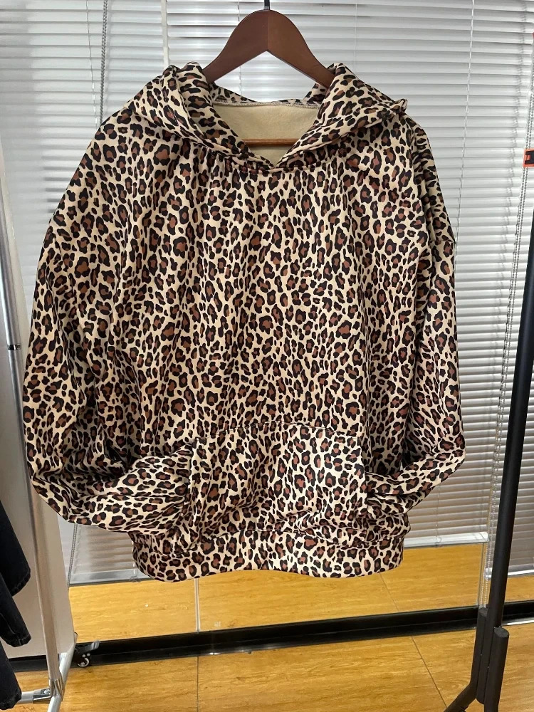 DEEPTOWN Leopard print Hoodie for Womens Y2K Streetwear Hip Hop Super Size Harajuku Cheetah Print Hoodie Retro Autumn 241112