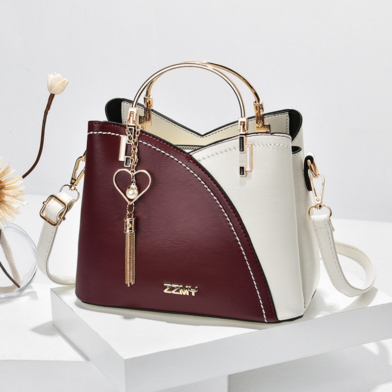 High Quality Color Block Satchel Bag Trendy Metal Tassel Decor Crossbody Bag Women's Leather Shoulder Bag for Women Hand Bags