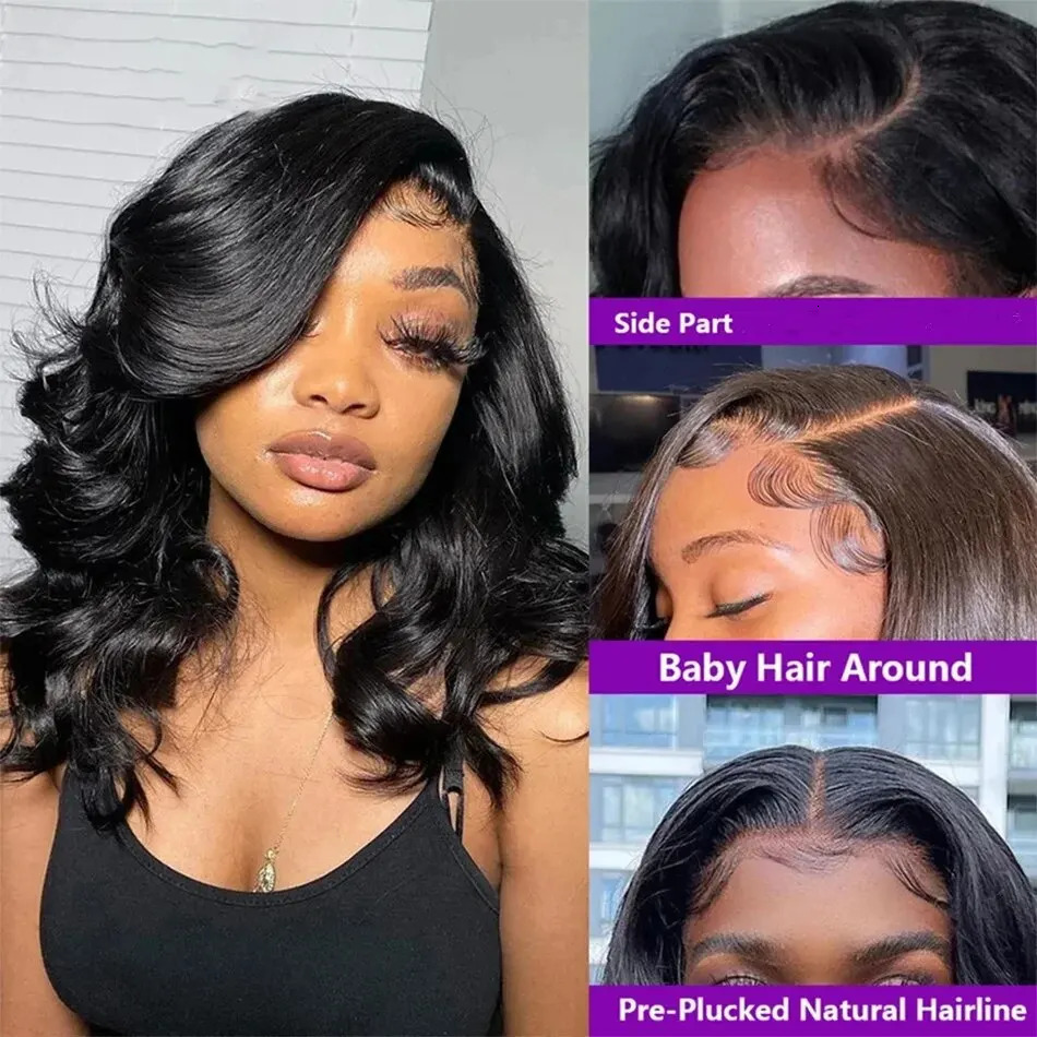 Body Wave Short Bob Transparent T Part Side Part Lace Human Hair for Women PrePlucked Natural Color Remy Indian Hair On Sale 240408