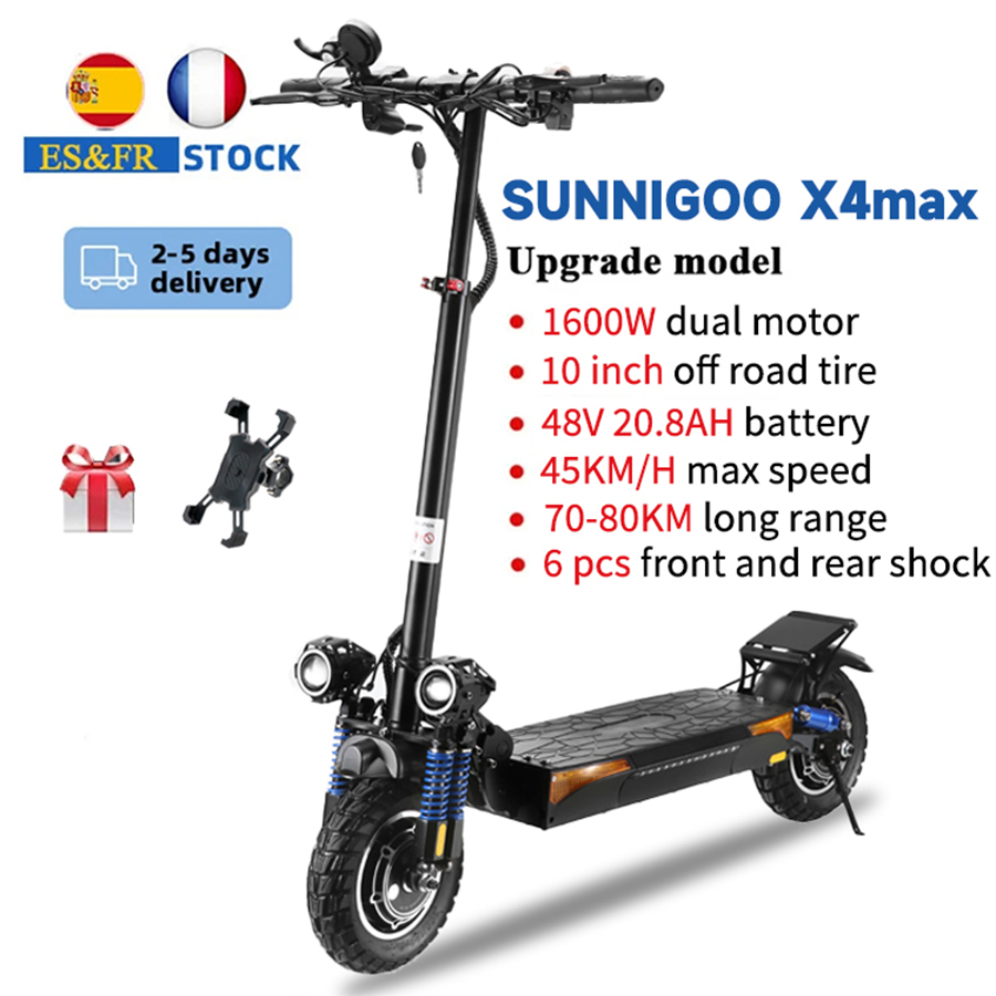 EU European Warehouse Adult E-Scooter With 1600W Dual Motors 20.8 AH Max Speed up to 45km/h Max Durance 70km Electric Scooter