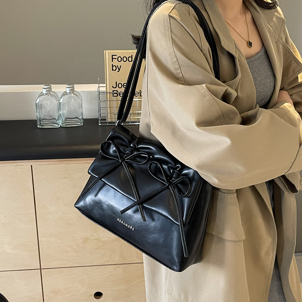 Women Bowknot Pu Shoulder Bag Crososbody Bag With Flap Cover Large Capacity Bag Stylish for Daily Office Use Solid Color Handbag