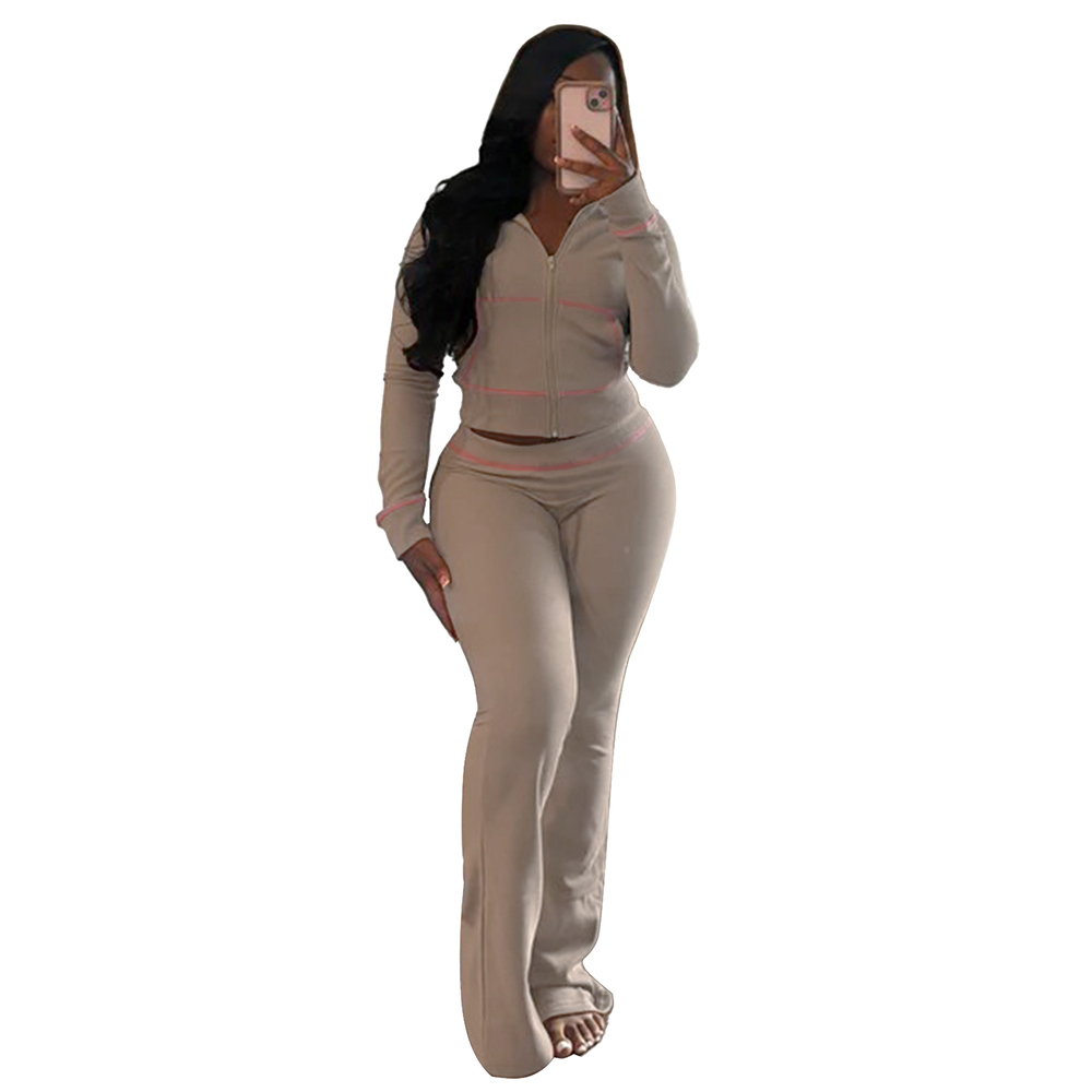 Women's Tracksuit Casual Hooded Neck Long Sleeve Sweatshirt And High Waist Flare Jogger Pants Active Sweatsuits