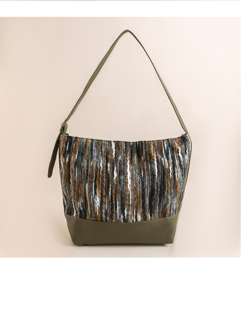 Bucket PU Yarn Color Blocked Hand-Held Tote Bag Autumn And Winter Large Capacity Shoulder Thread BagVoyage