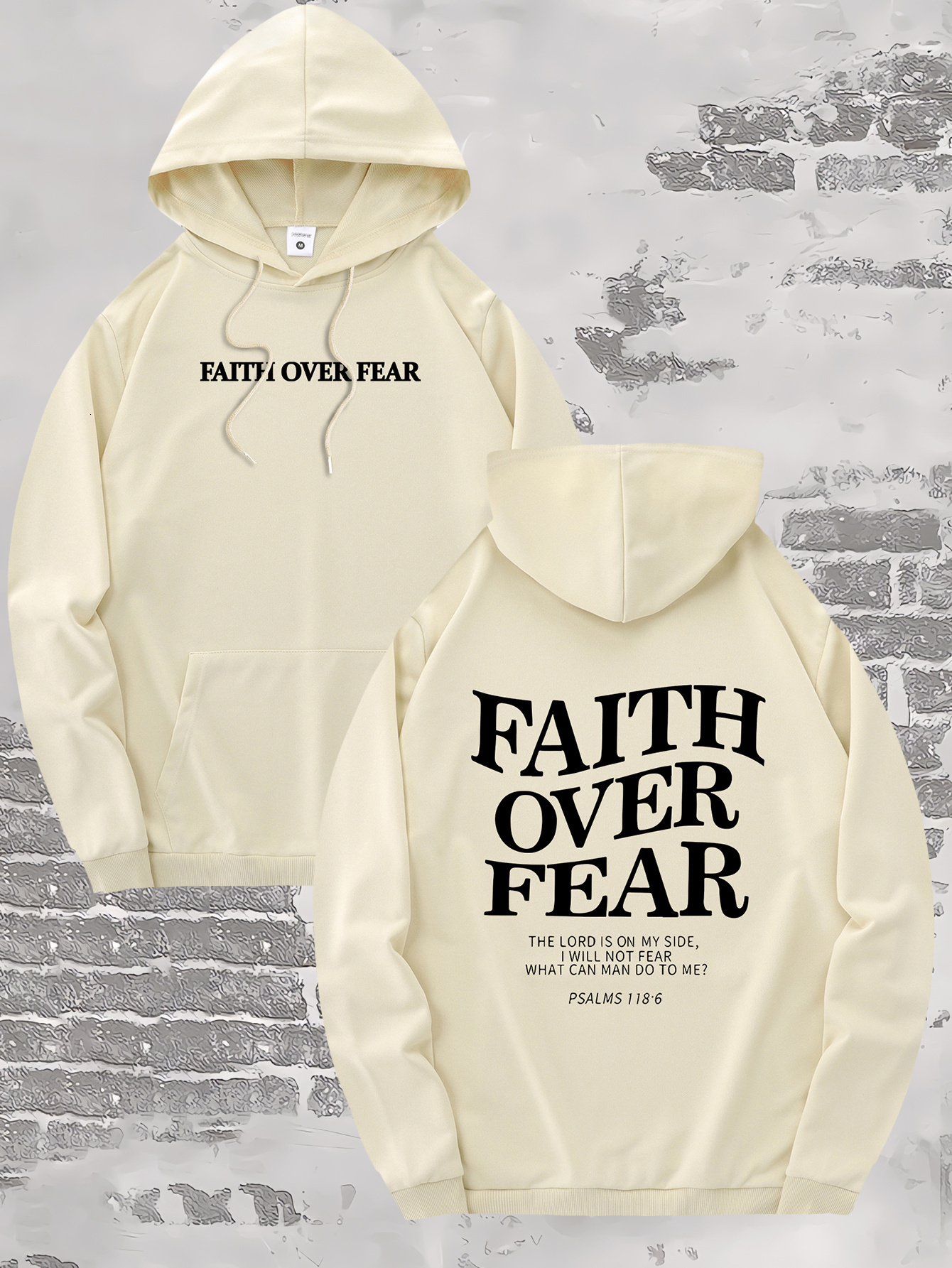 Men's Hoodie Faith Over Fear Graphic Print Pullover Casual Drawstring Hooded Pullover with Kangaroo Pocket sweatshirt