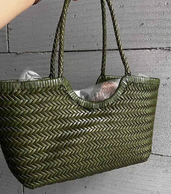 Fashion Handbags Woman Cow Second Layer Split Leather Weave Shopping Basket Tote Purse Handle Bags Split Leather Zipper BagVoyage