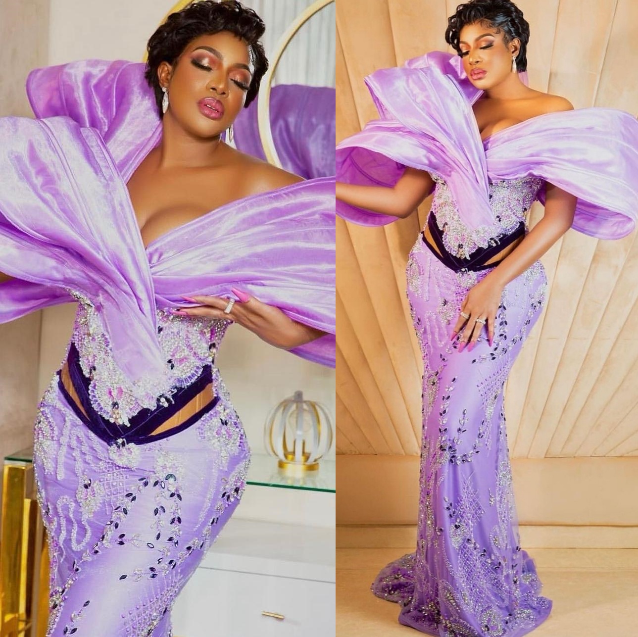 2024 Plus Size Lavender Mermaid Prom Dresses For Special Occasions Crystals Beaded Stylish Evening Formal Party Second Reception Birthday Engagement G