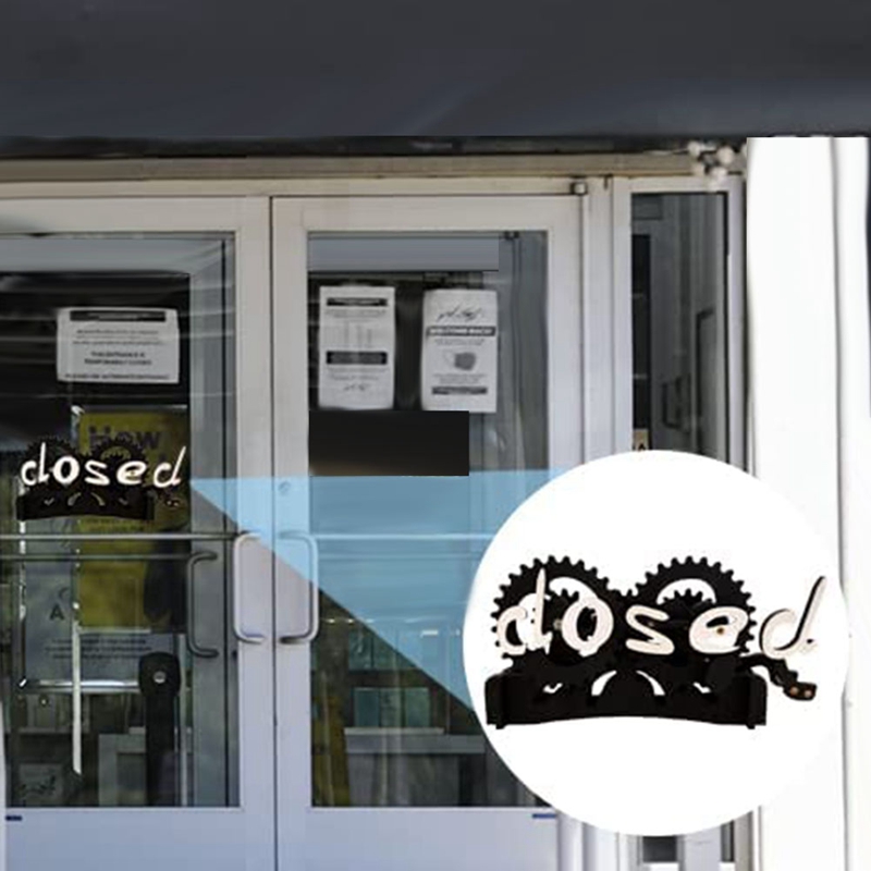 Open Closed Sign Board, Wooden Gear Mechanism Convertible Open Signs For Business, Creative Manual Mechanical Hanging