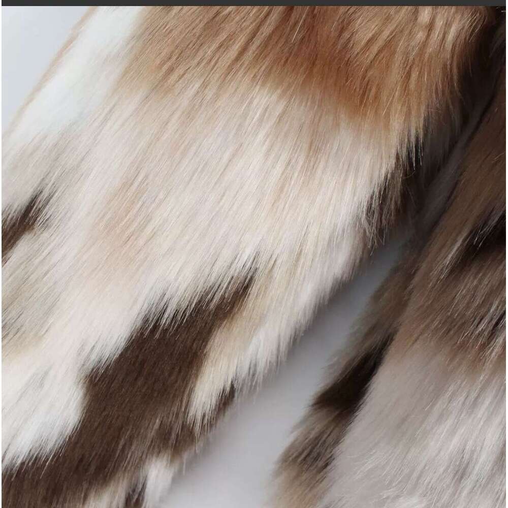 shanshi fur coat women Winter fur women's style round neck short mixed color coat