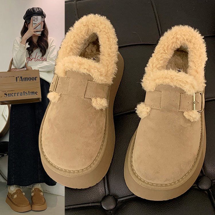Thick soled snow boots for women 2024 new winter women's shoes with plush and thick fur for cold insulation and warmth