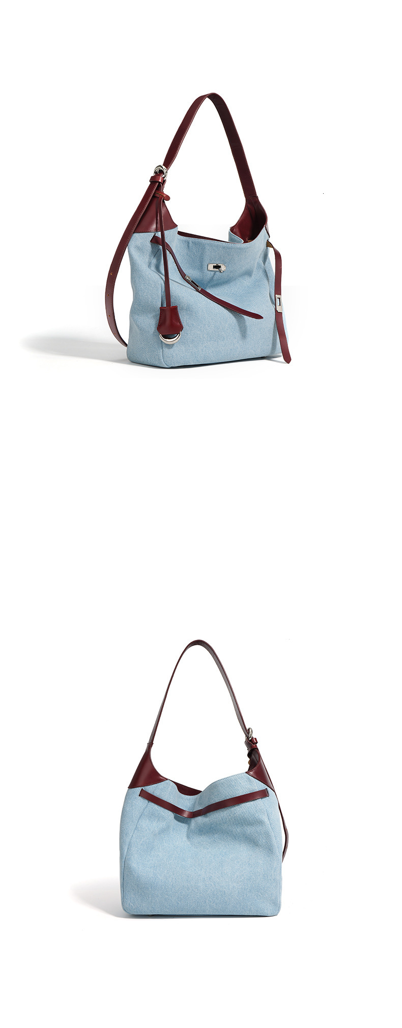 Women Shoulder Female Casual HOBO Tote Handbag Lady Fashion Underarm Bag Soft Denim With Split Leather Bucket Messenger Denim BagVoyage