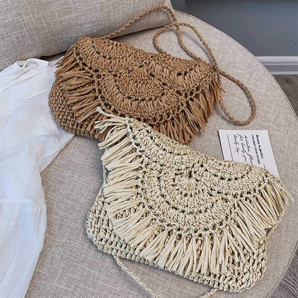 2024 Summer Straw Bags For Women Handmade Tassel Beach Bags Raffia Rattan Woven Handbags Female Vacation Crossbody Bags Clutch
