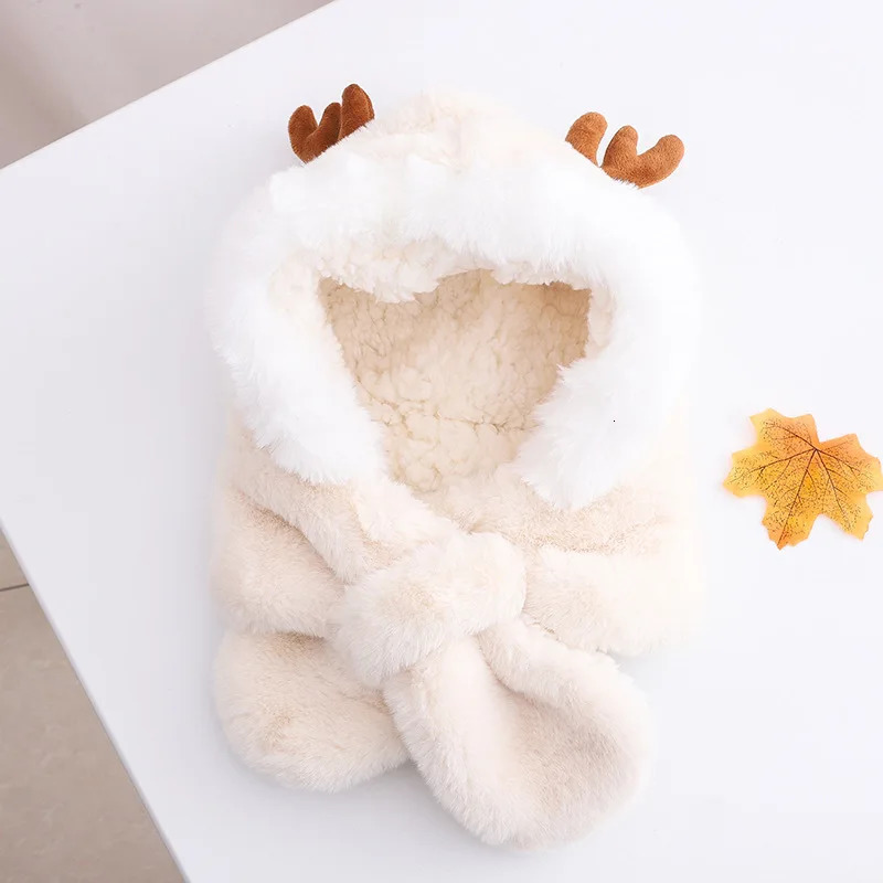 Winter Baby Hat Scarf One-Piece Faux Fur Infant Cap Kids Hats for Girls Boys Ears Neck Warmer Children Beanie 6-30M 241112