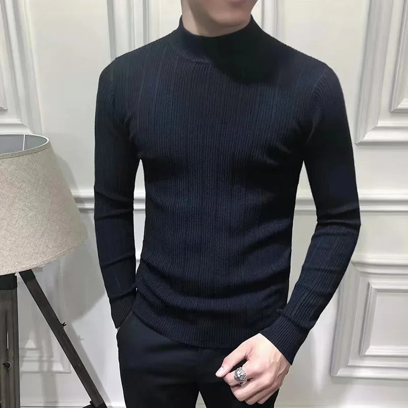 Korean Fashion Autumn Men Casual Vintage Style Sweater Wool Turtleneck Oversize 2024 Winter Men Warm Cotton Pullovers Sweaters 241113