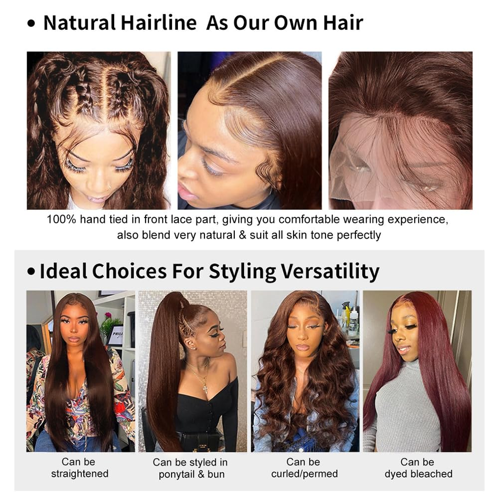 Transparent Straight Chocolate Brown ddmysmile 13X6 13X4 HD Lace Frontal Human Hair Wigs Brazilian Pre Plucked For Black Women Colored Wig Smile