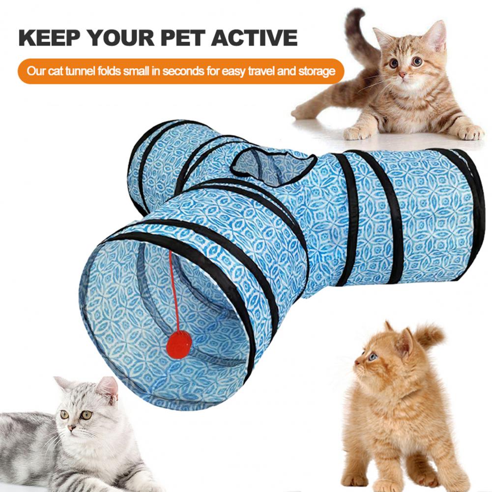 Portable 3-way Foldable Toy with Ball Tear-resistant Pet Tunnel Tube Collapsible Kitty for Indoor Cats Cat