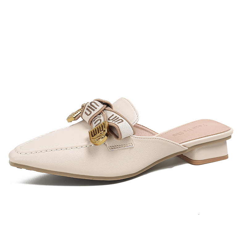 B8 Baotou Half Slippers Women's Outerwear New Style Square Head Coarse Heel Soft Bottom Lazy Muller Shoes Large Women's Shoes 41-43