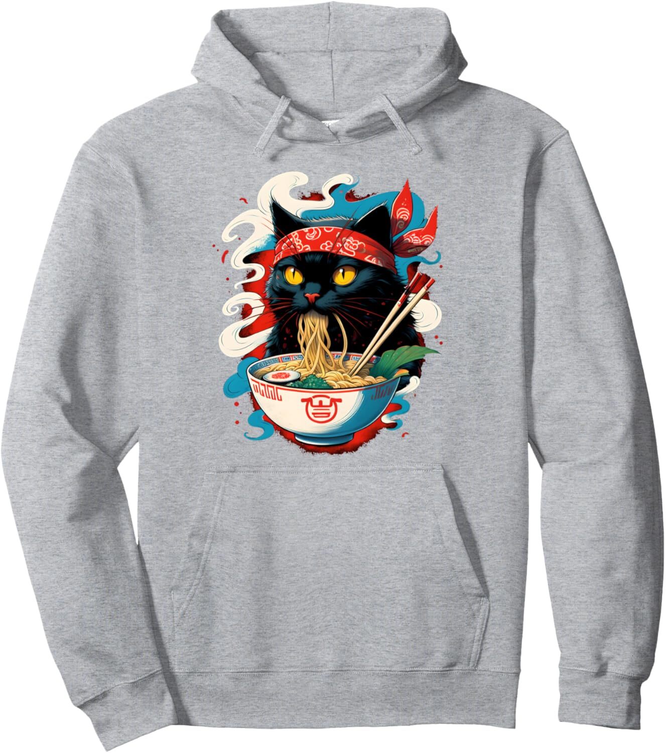 Hoodie for Mens cool Black Cat Ramen Noodle Japanese Anime Kawaii Cat Pullover Hoodie Graphic Hoodies sweatshirt