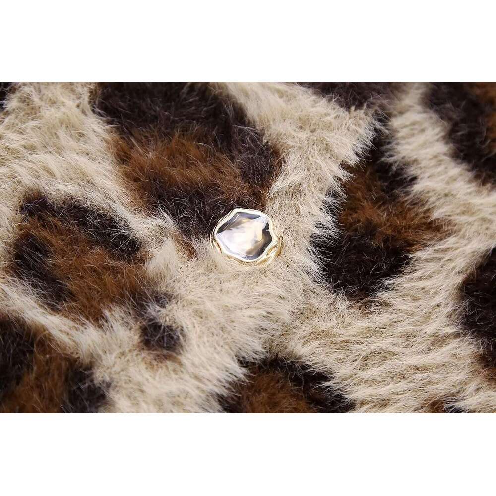 shanshi fur coat women Women's new autumn and winter fashion faux fur effect leopard print knitted cardigan short jacket