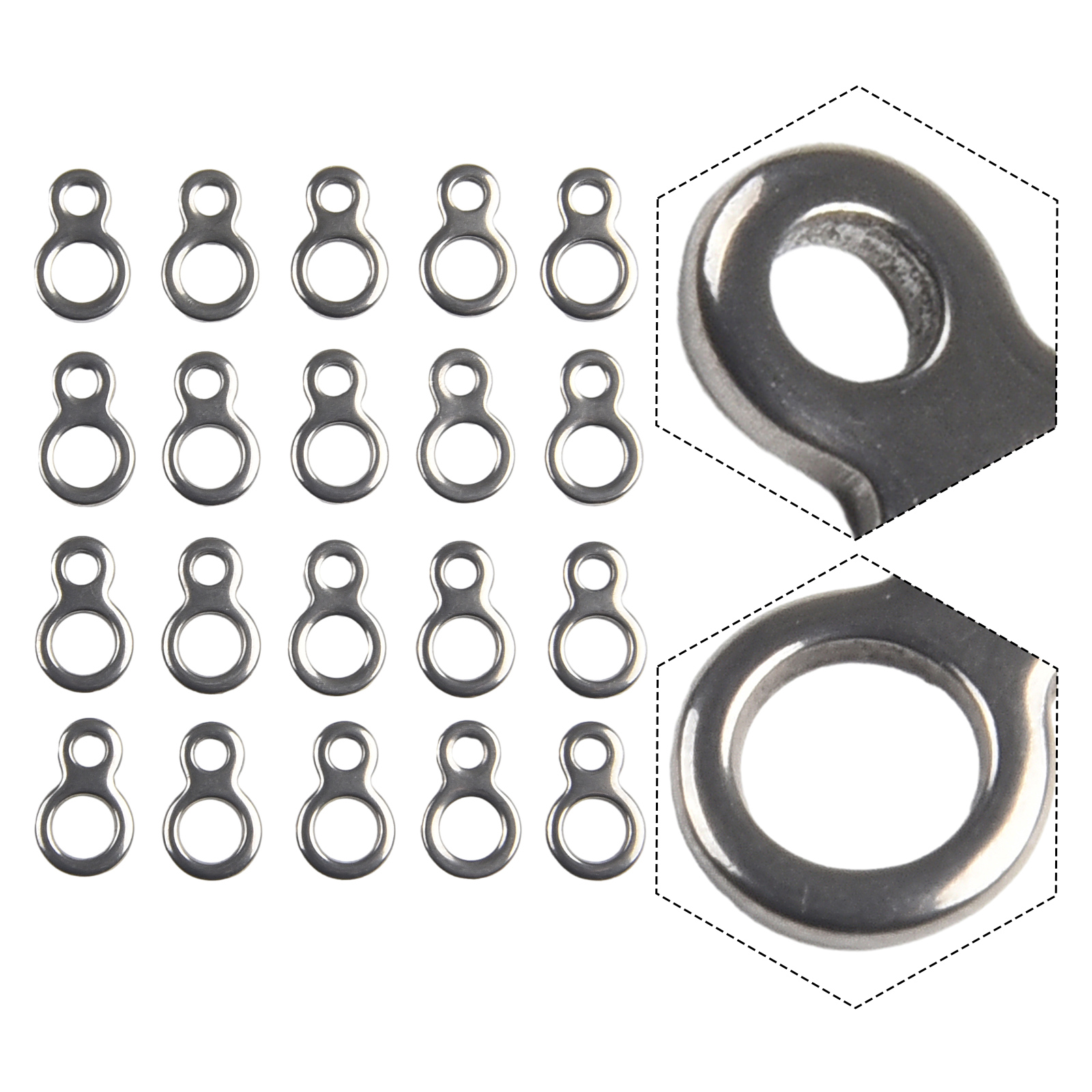 Solid ddmysmile 20Pcs Double 8 Ring Sea Fishing Lures Connector Fishing Solid Ring Jigging Swivel Fishing Snap Fishing Accessories Smile