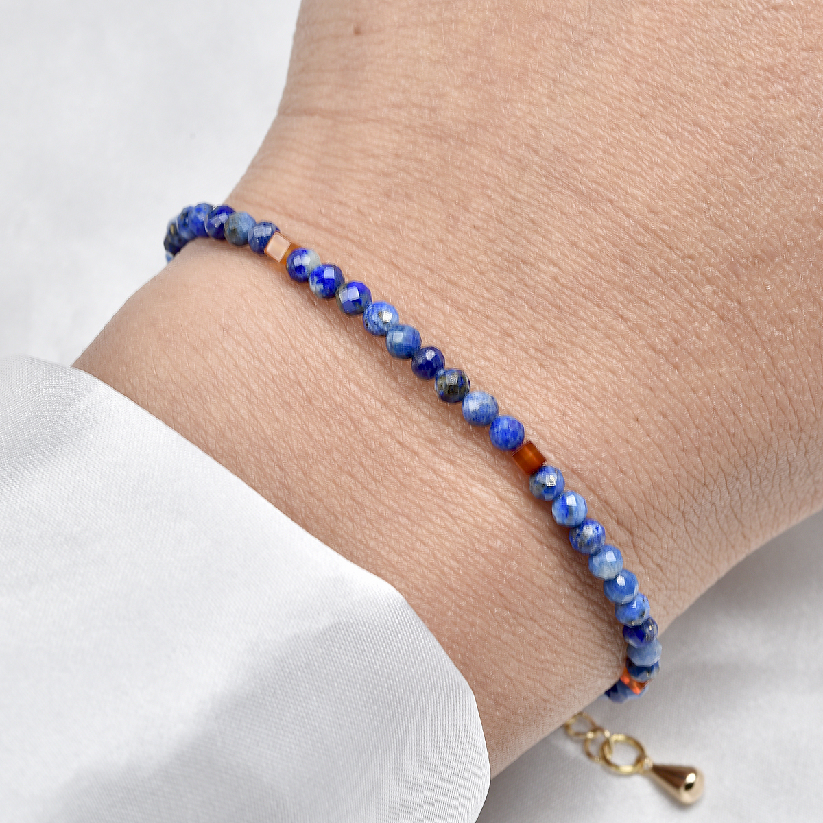 Elegant Lapis Blue Real 3mm Lazuli and Carnelian Crystal Gem Stone Bracelets for Women Copper Plated with 14K Gold Jewelry smile