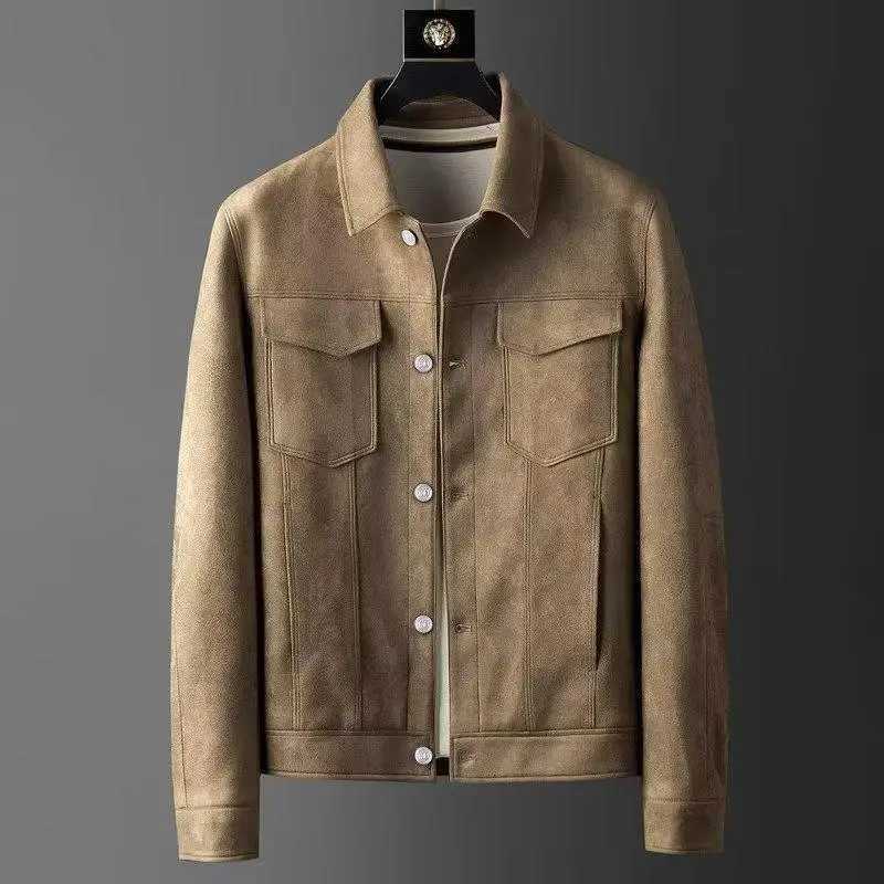 High Quality New Spring/Autumn Casual Jacket Mens Flip Collar Slim Fit Style Deer Skin Fce Jacket M Retro Jacket T241112