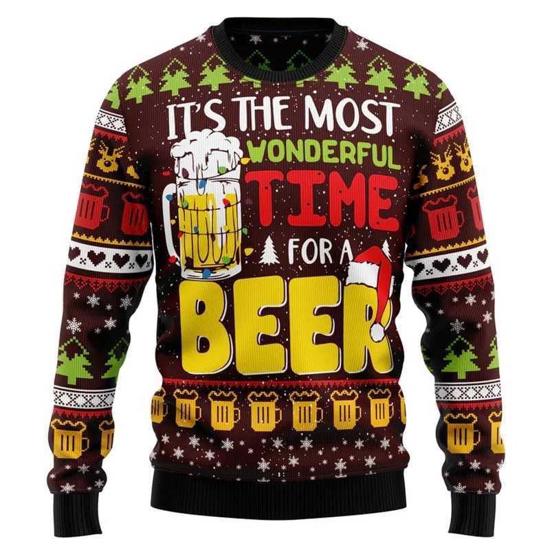 Beer Lovers Ugly Christmas Sweater For Men 3d Printed Xmas Pullover Hoodies New Year Women Kids Long Sleeve Loose Sweatshirt LX241113