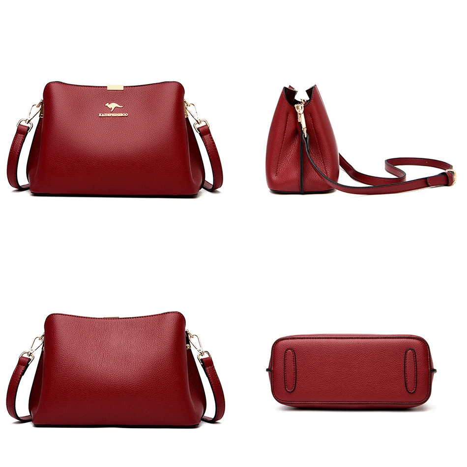 Solid Color Luxury Designer High Quality Leather Women's Handbag Purses Multifunctional Ladies Shoulder Messenger Bags Sac Femme