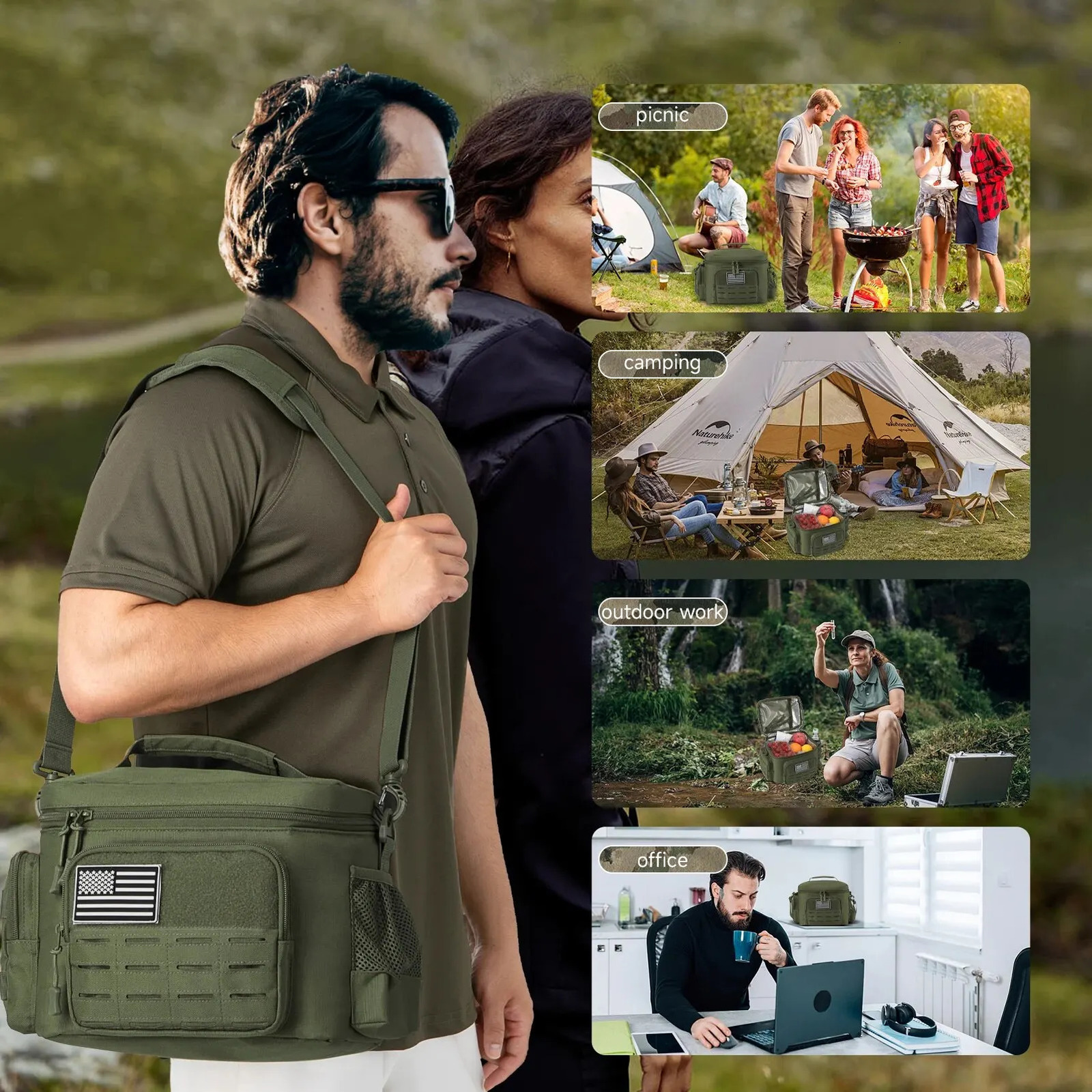 Tactical Lunch Box for Men Outdoor Heavy Duty Bag Work Leakproof Insulated Durable Thermal Cooler Meal Camping Picnic 241113
