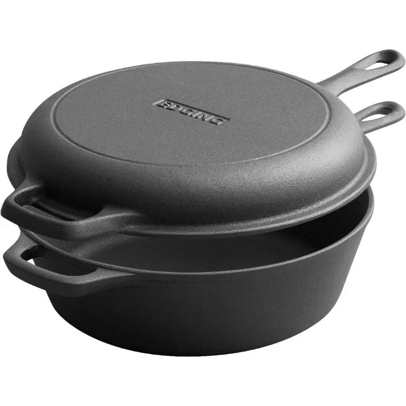 Cast iron Dutch oven pot cooking pot with pan cover cast iron frying pan pot set with double handle indoor and outdoor 241108