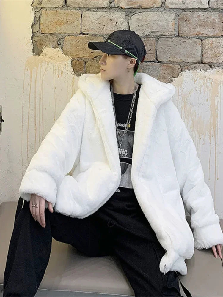 Gmiixder Street Clothing Mens Apron Jacket Thickened Sheepskin Coat Winter Fashion Enthusiasts Gothic Harajuku Fur 241113