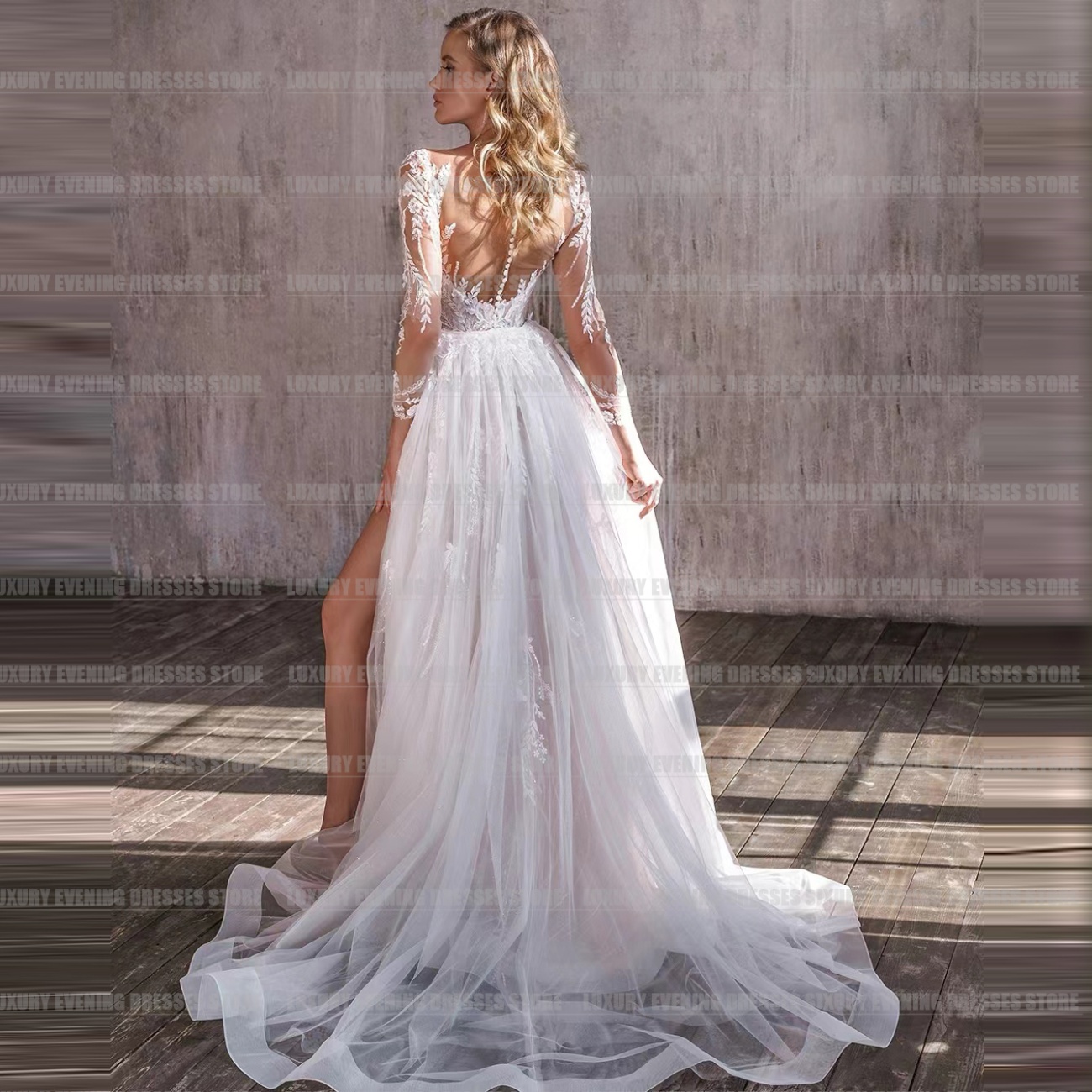 Line Exquisite Wedding A Dresses ddmysmile 2024 For Woman Formal Gorgeous Apliques Lace Tulle Sexy Bride Gowns Side Split Vestidos De Gala Smile