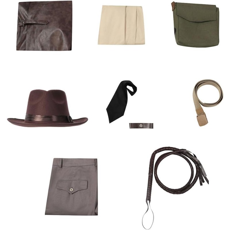2023 Indiana Jones Cosplay Costume Outfit with Hat Accessories Halloween Carnival Men Suit Jacket Shirt