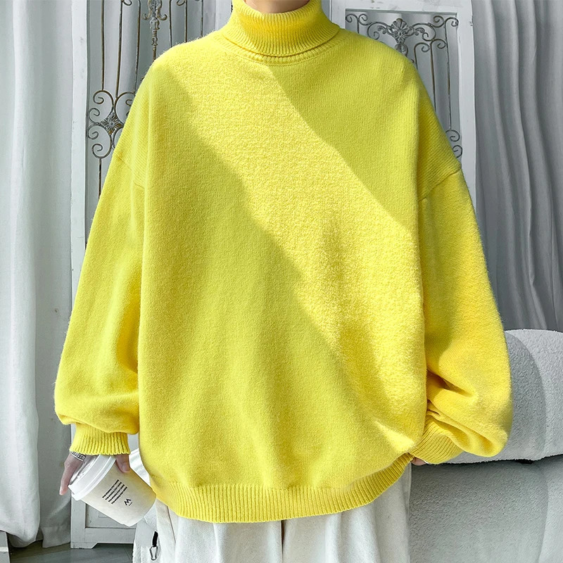 Autumn Dopamine Sweater UK Solid Color High Neck Knitted Sweater Pullover Hip Hop Basic Knitted Top 241113