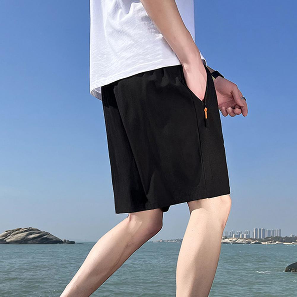 Pocket Men Shorts Zipper Retro Thin Men's Sport Shorts ddmysmile With Zipper Pockets Elastic Waist Above Knee Length For Wear Summer Smile '