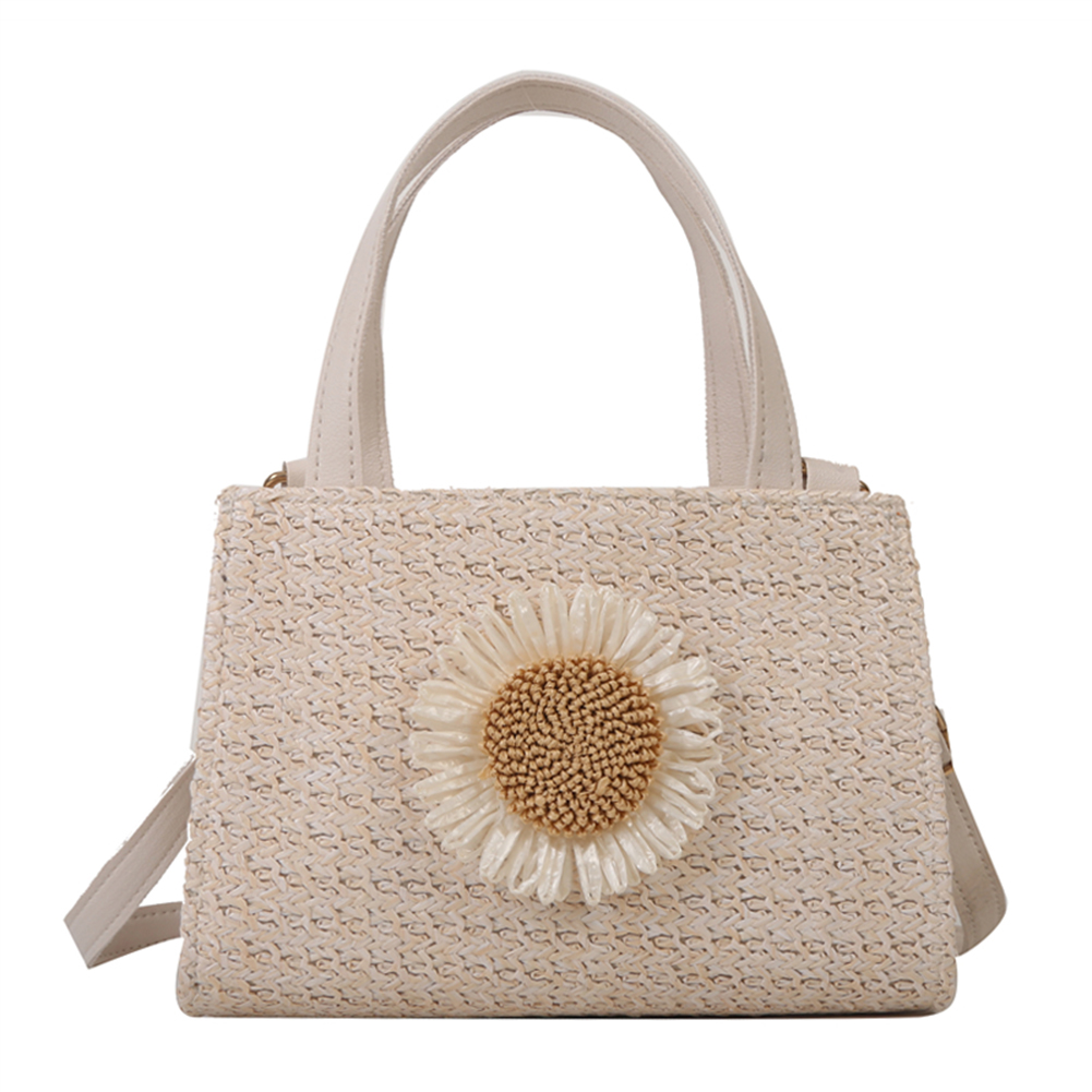 Sun Flower Straw Bag Handbag Adjustable Strap Woven Tote Bag for Daily Life Leisure
