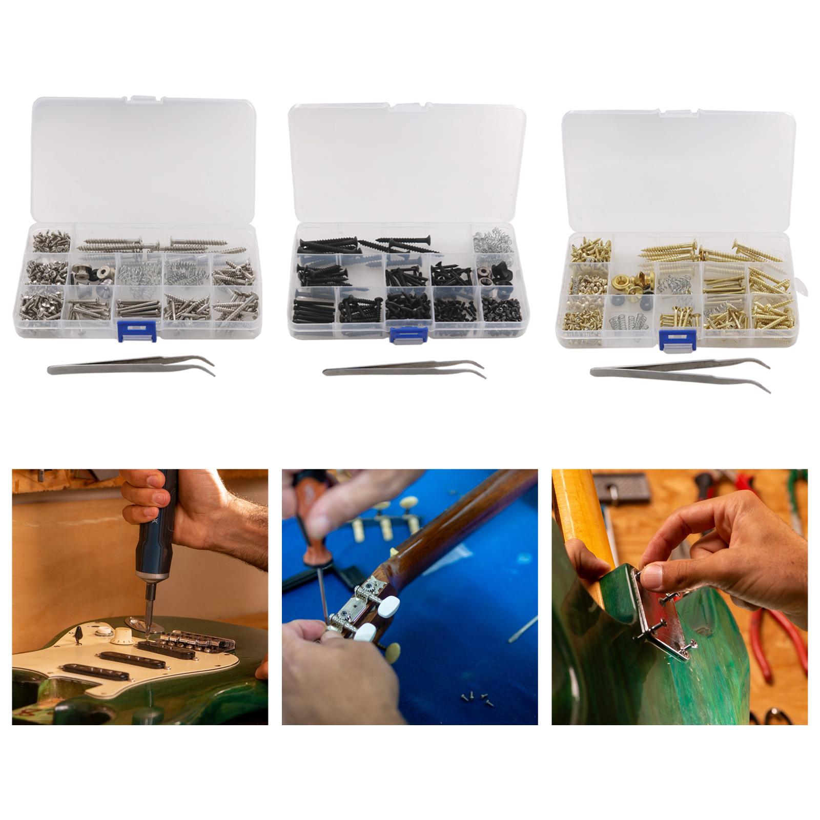 262Pcs Guitar Screw Kit Guitar Repairing Screw Set Elbow Tweezers DIY Guitar Kit Guitar Hardware Luthier Parts for Neck Plate