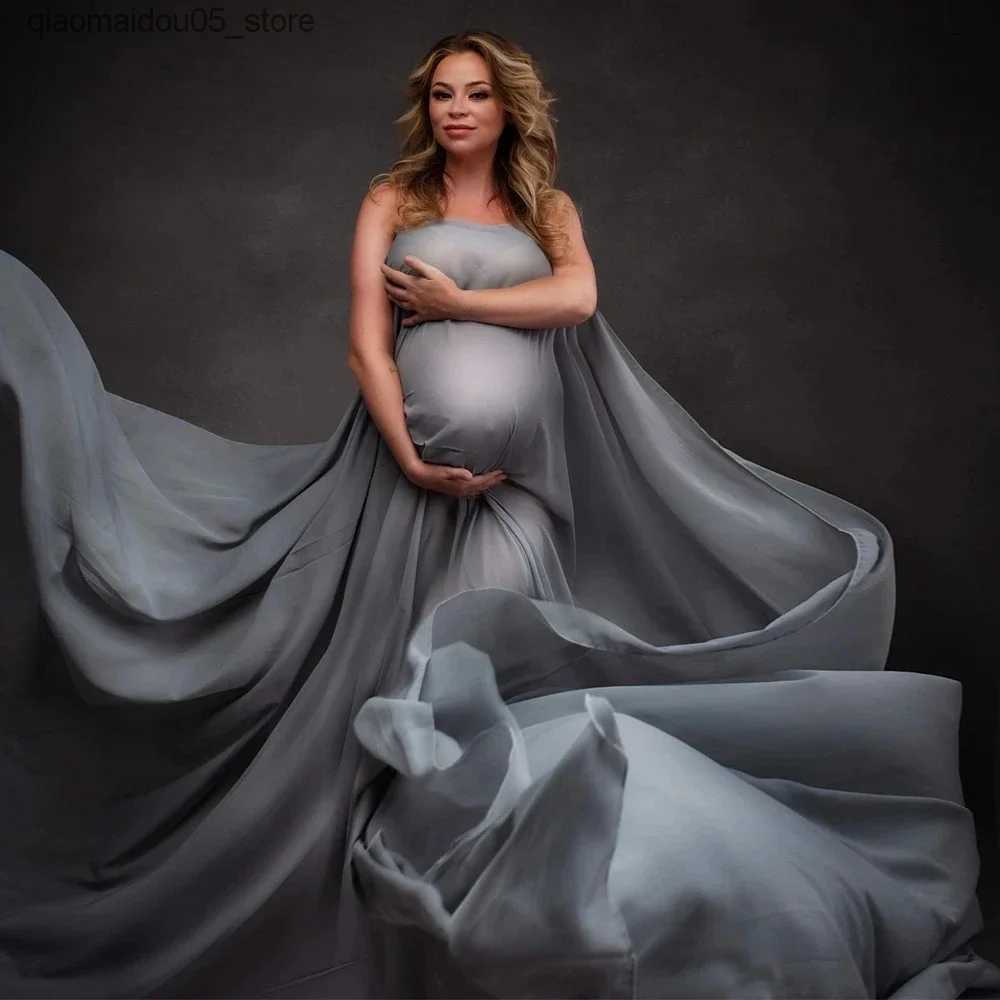 Maternity Dresses Silk maternity dress satin dress photography clothing props sheer cape chiffon fabric pregnancy and baby shower photos taken Q240413