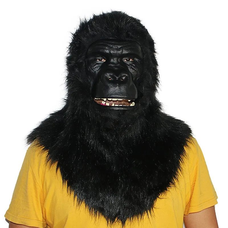 Gorilla Mask with Movable Mouth Full Head Masks Plush Realistic Animal Mask Carnival Party Cosplay Performance Costume Props