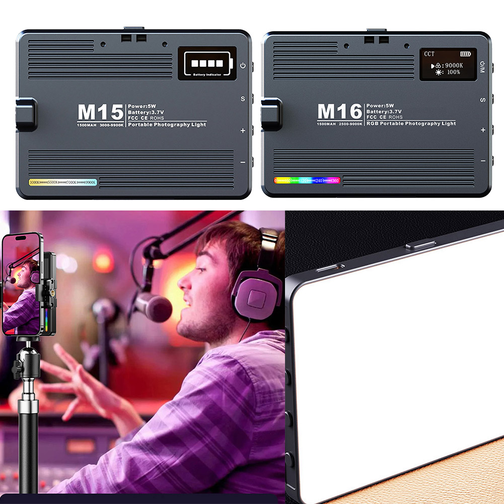 3000-9900K 1500mAh RGB LED Video Light LED Video Light Dimmable Photography Fill-in Lamp RGB Camera LED Panel Light for Vlogging