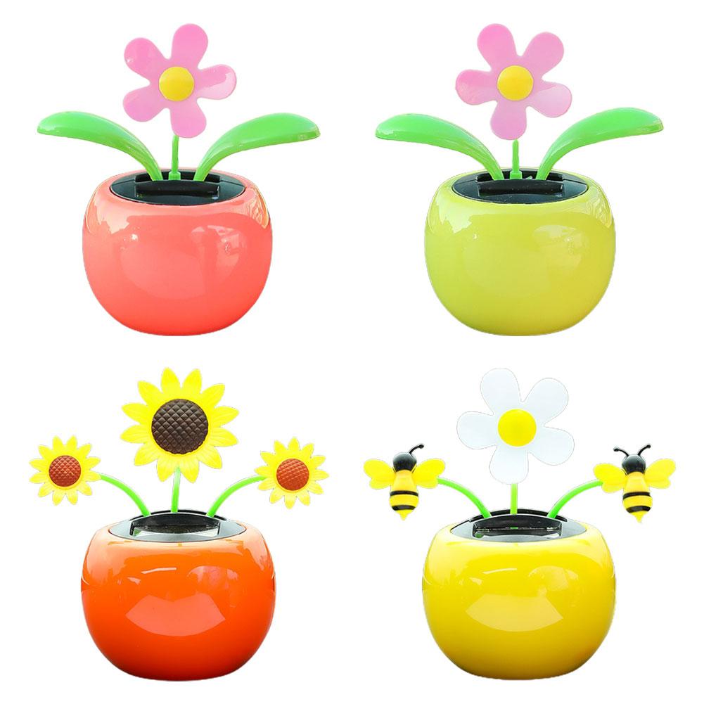 Suower Solar Automatic Powered Swinging Dancing Animated Flower Toy Car Interior Decorations Styling Home Decoration smile