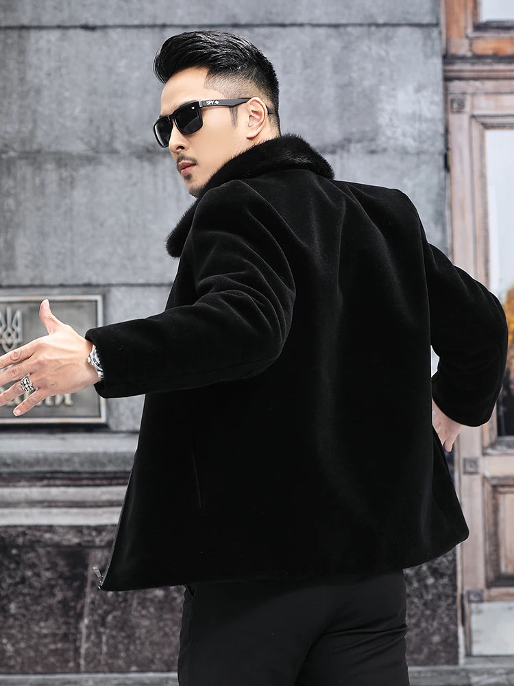 Mens autumn and winter fashion mink collar jacket mens long sleeved casual jacket mens genuine leather warm jacket S139 241112