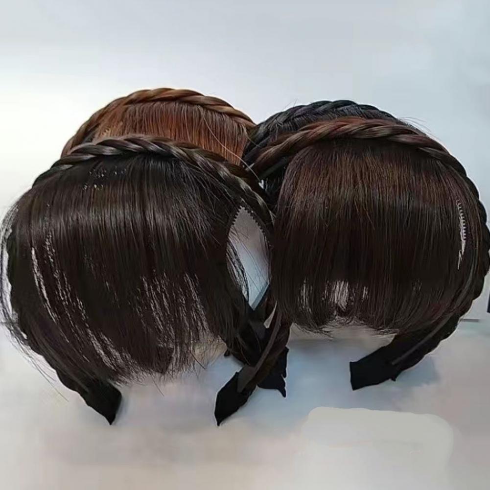 Realistic ddmysmile Wig No Headband Odor Braided Curled Hairpiece Decorative Natural Fake Hair Bangs Headband Hair Accessories Smile