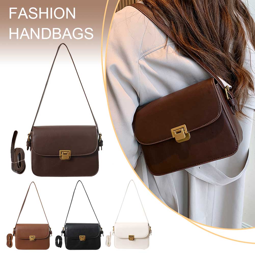 Women Fashion Shoulder Bag Solid Color PU Leather Stylish Crossbody Bag Adjustable Strap Vintage Commuting Bag Trendy Sling Bag