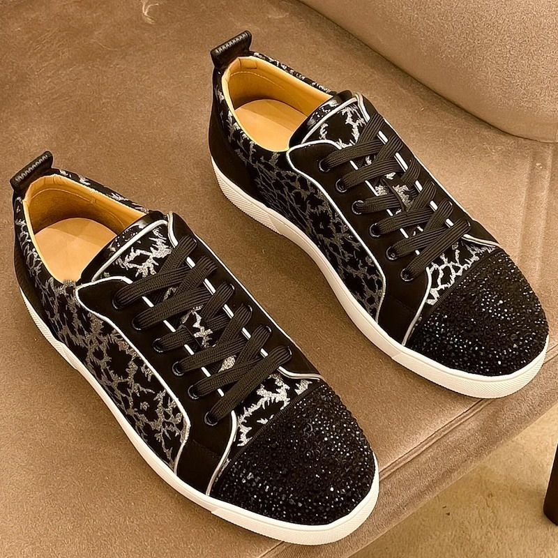 Designer Men's with Red Soles Low Cut Rhie Leopard Personalized Print Breathable Casual Board Shoes