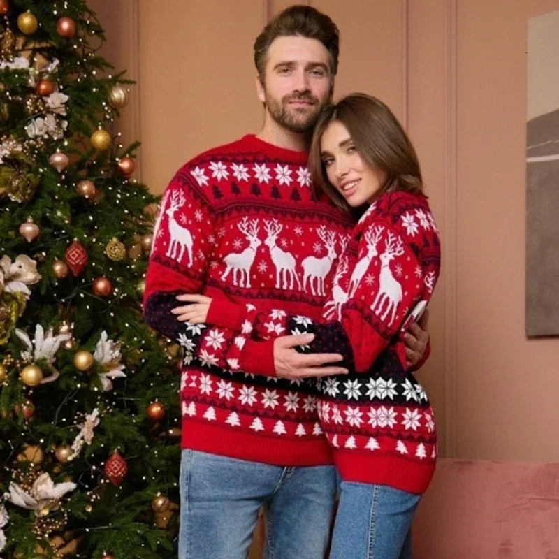 Matching Christmas Sweater for Family Women Men Boys Girls Warm Thick Jacquard Pullover Top Loose Knitwear Jumpers Xmas Gift 241112