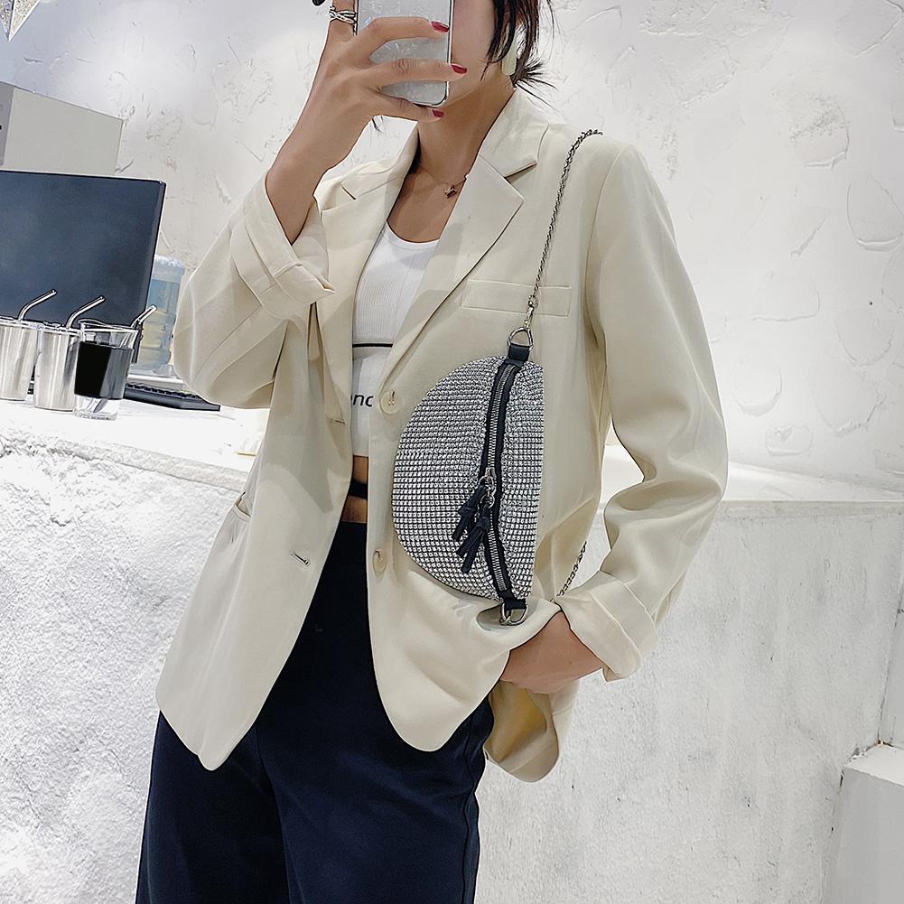 Chest Women Fanny Bag Zipper Belt Money Purse Rhinestone Chain Crossbody Packs smile
